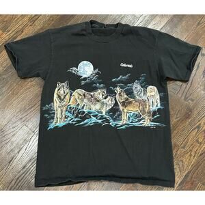 Vintage 1990s Howling Wolf T-Shirt Single Stitch Size XL Made in USA Colorado